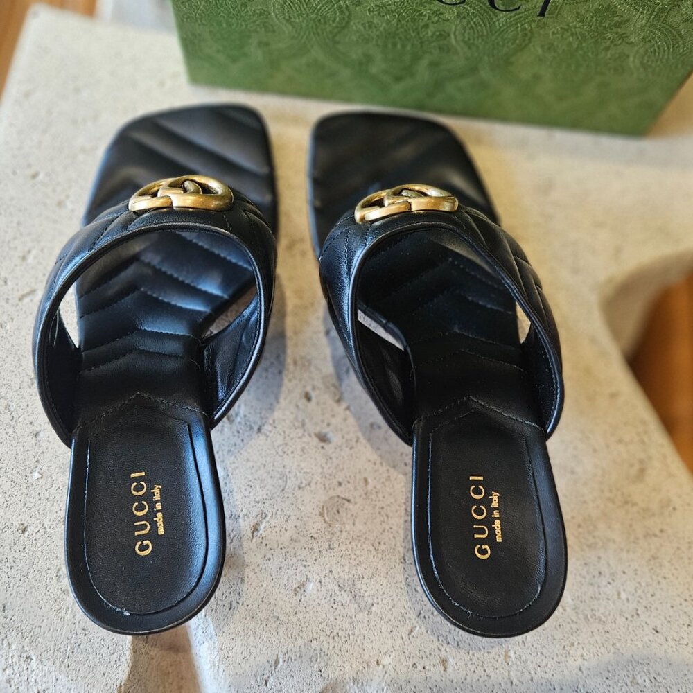 Gucci Double G Mule 776995 BK060 - 1000 Black Leather Size 38+ New Womens Shoes - Picture 6 of 15